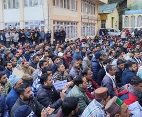 HPSEBL outsource employees hold dharna at Shimla to revoke retrenchment of 81 drivers